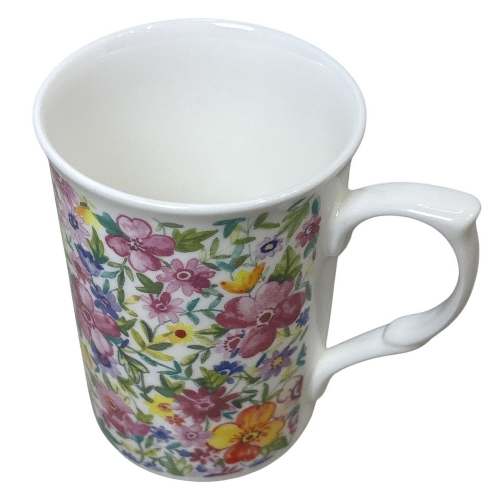 Vintage Rose of England Fine‎ Bone China Floral Mug Multicolor contoured handle